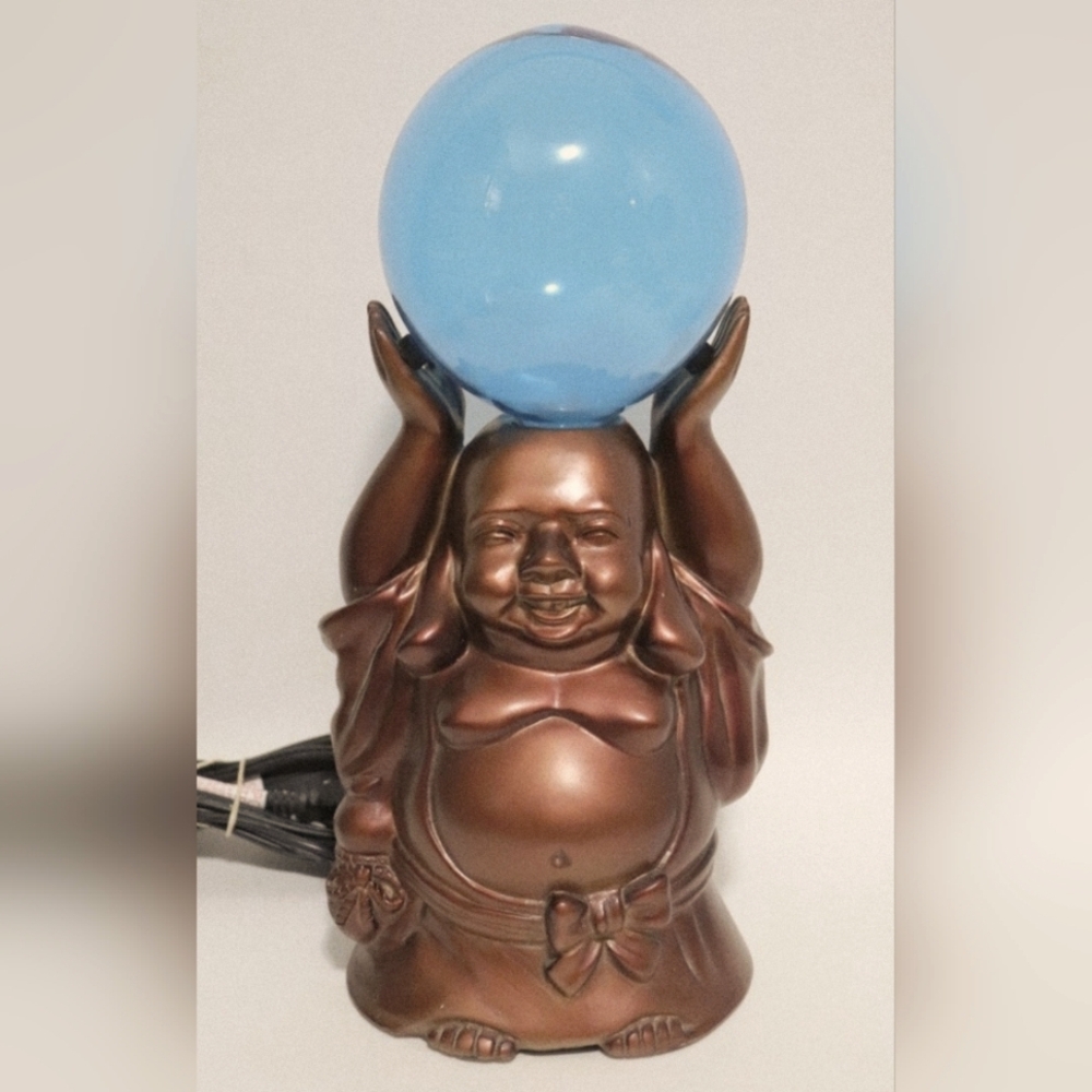 Working LumiSource Happy Buddha Electra Blue Plasma Ball Lamp Static Orb Vintage